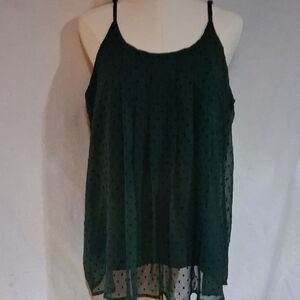 Green Lace Camisole with Tiered Hem. It Is Sheer On The Outer Layer. Size L